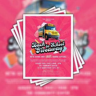Pink Back to School Giveaway School Bus Flyer