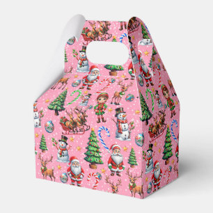 Pink Background Christmas Decorative Pattern Favor Box