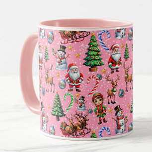 Pink Background Christmas Decorative Pattern Mug