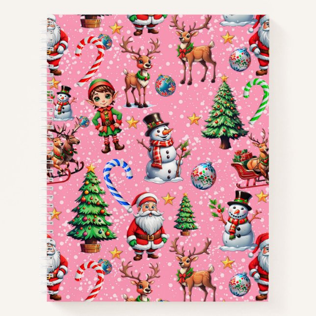 Pink Background Christmas Decorative Pattern Notebook (Front)