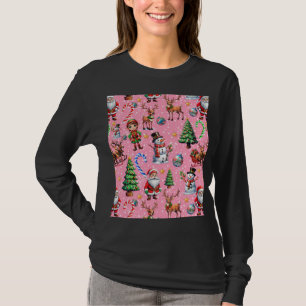 Pink Background Christmas Decorative Pattern T-Shirt