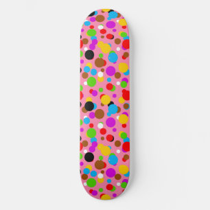 Pink Background Colourful Polka Dots Skateboard