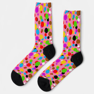 Pink Background Colourful Polka Dots Socks