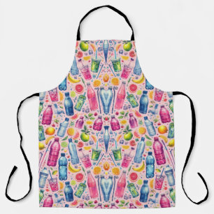 Pink Background Colourful Water Bottles Apron