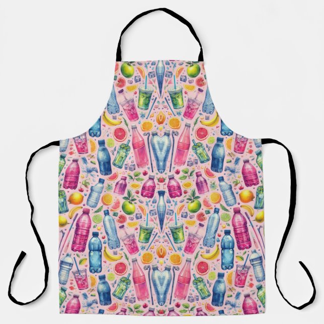 Pink Background Colourful Water Bottles Apron (Front)