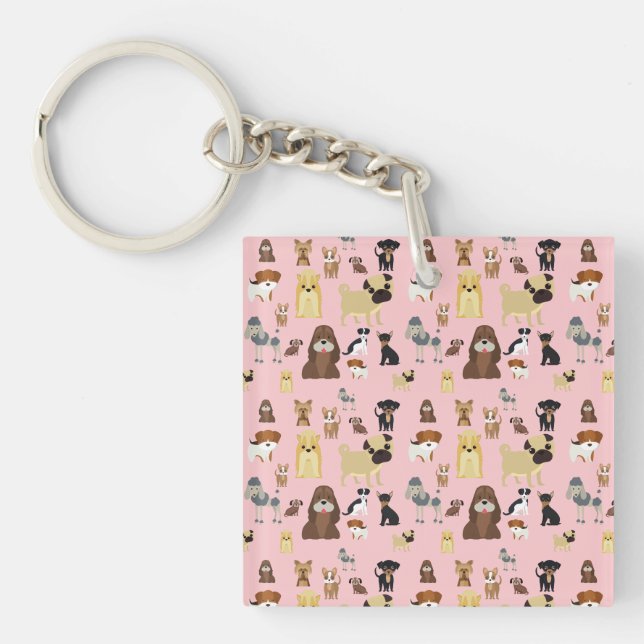 pink background dogs pattern. keychain (Front)