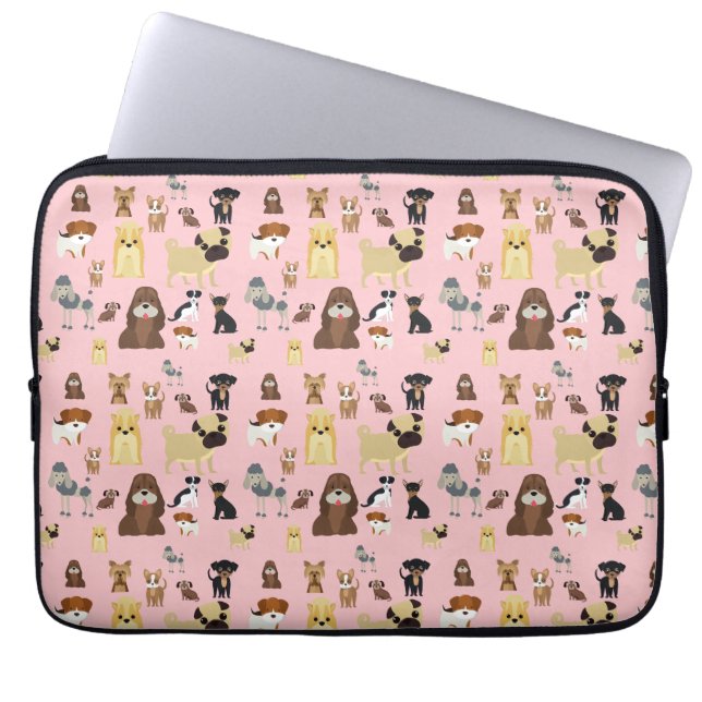 pink background dogs pattern. laptop sleeve (Front)