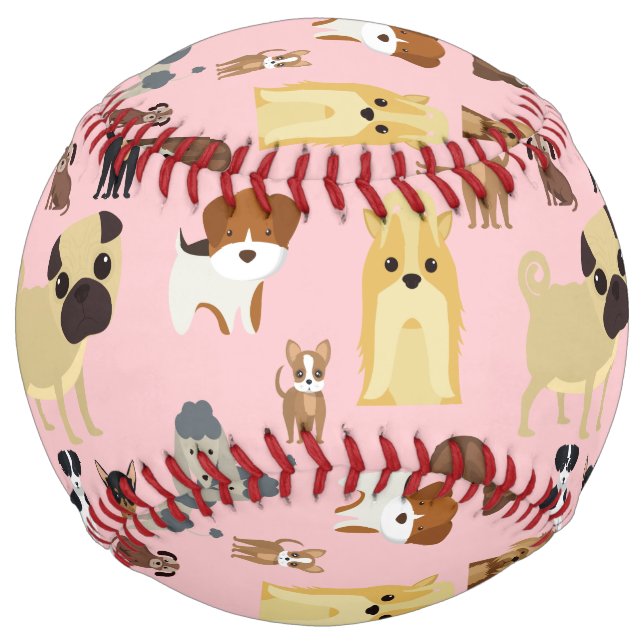 pink background dogs pattern. softball (Front)