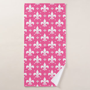 Pink Background Fleur-de-lis Pattern Design  Bath Towel
