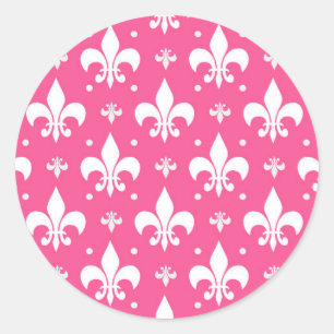 Pink Background Fleur-de-lis Pattern Design Classic Round Sticker