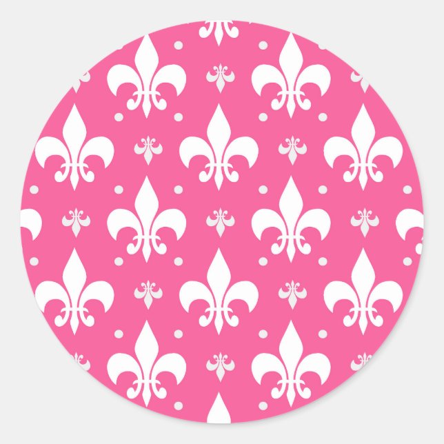 Pink Background Fleur-de-lis Pattern Design  Classic Round Sticker (Front)