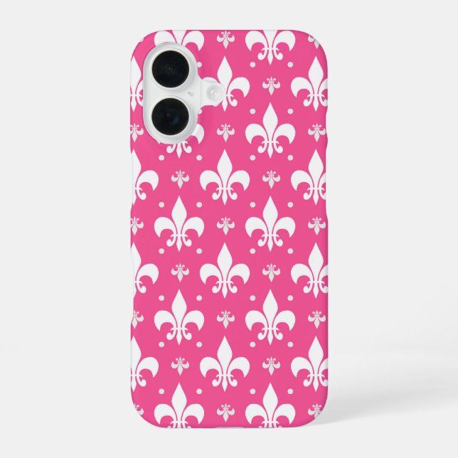 Pink Background Fleur-de-lis Pattern Design  iPhone 16 Case (Back)
