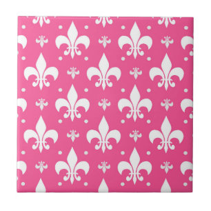 Pink Background Fleur-de-lis Pattern Design  Tile