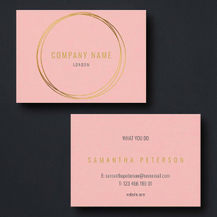 Pink background, gold effect rings, professional business card