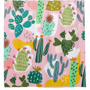 Pink background, hand-drawn cactus pattern.