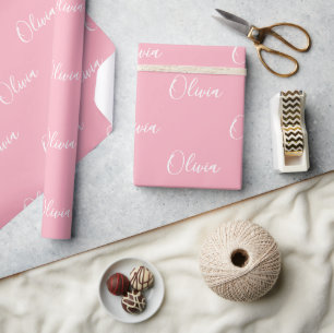Pink Background Name Girly Elegant Name Wrapping Paper