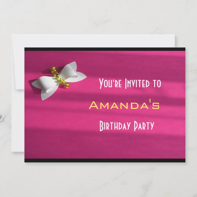 Pink Background With a White Bow Birthday Invitation (Front)