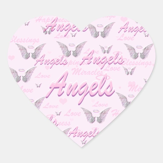 Pink Background with Angel WIngs Heart Sticker (Front)