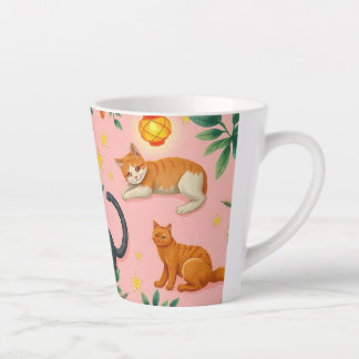 Pink Background With Cats Latte Mug