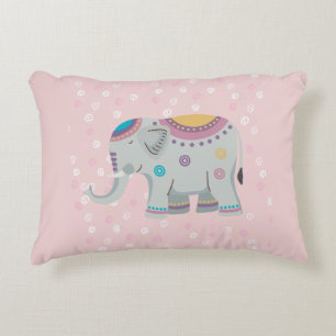 PINK BACKGROUND WITH CUTE INDIAN ELEPHANT ACCENT PILLOW