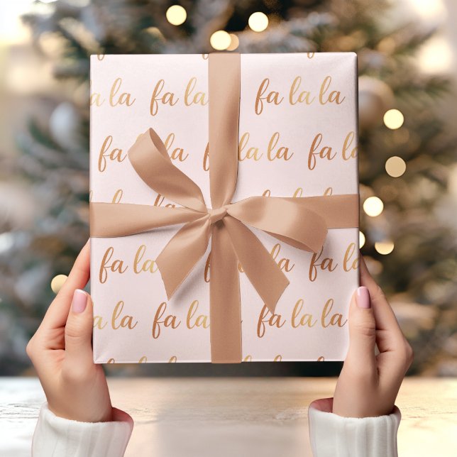 Pink Background with Gold Fa La La  Wrapping Paper (Creator Uploaded)