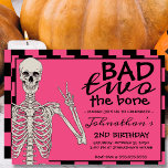 Pink Bad Two The Bone Halloween 2nd Birthday Party Invitation<br><div class="desc">Celebrate your little one's milestone in style with our "Pink Bad Two The Bone Halloween 2nd Birthday Party Invitation"! This unique and playful invitation is perfect for a girl’s birthday party in October, bringing a spooky yet adorable vibe to the celebration. The design features a charming skeleton flashing a peace...</div>