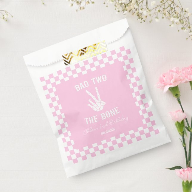 Pink Bad Two The Bone Skeleton 2nd Birthday Party Favour Bag (Sealed)