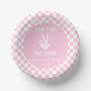 Pink Bad Two The Bone Skeleton 2nd Birthday Party Paper Plate