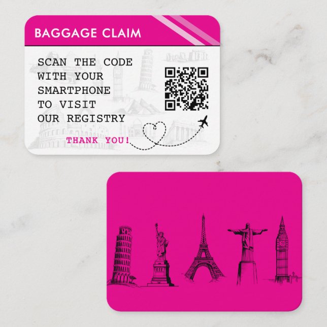 Pink Baggage Claim Bridal Shower Registry Enclosure Card (Front/Back)