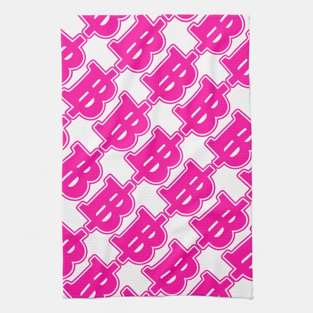 PINK BAHT SIGN ฿ Thai Money Currency ฿ Kitchen Towel (Vertical)