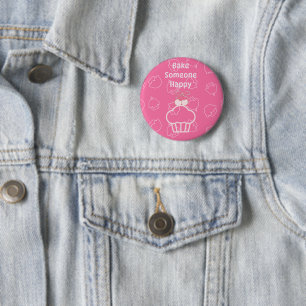 Pink bake happy 2 inch round button