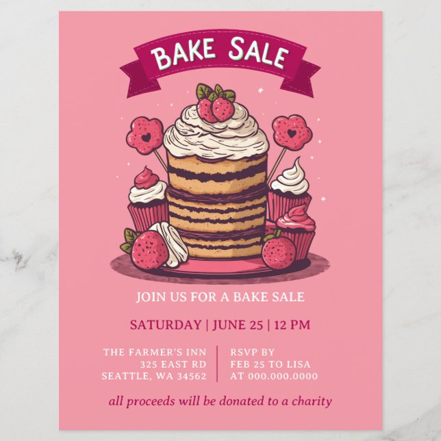 Pink Bake Sale Invitation Flyer (Front)