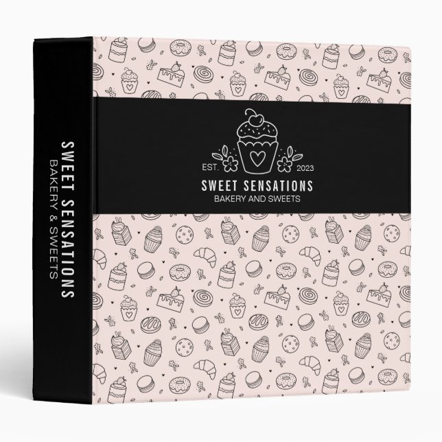 Pink Bakery Cupcake Bakery Dessert Binder (Front/Spine)