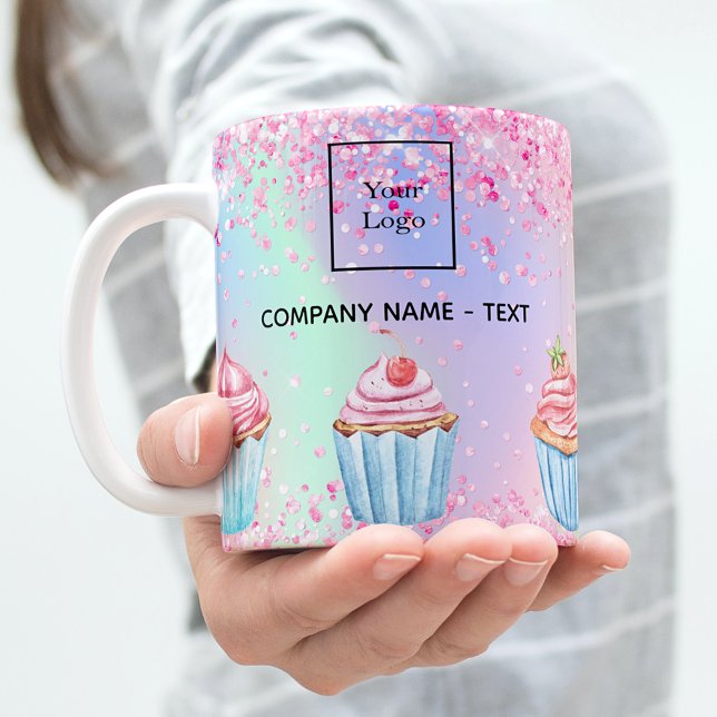 Pink bakery glitter cupcakes logo qr code coffee mug (Creator Uploaded)