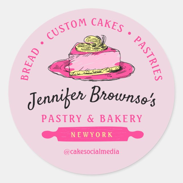 Pink Bakery Pastry Lemon Cheesecake Classic Round Sticker (Front)