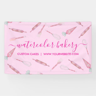 Pink Bakery Utensils Homemade Chef Banner