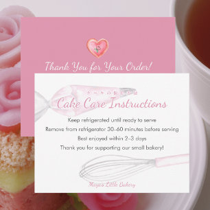 Pink Baking Utensils Cake Care Instructions Thank You Card