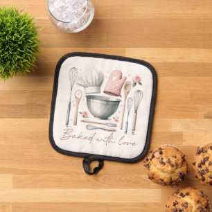 Pink Baking With Love Quote  Pot Holder