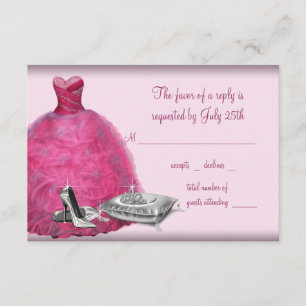 Pink Ball Gown High Heel Shoes Quinceanera RSVP Card