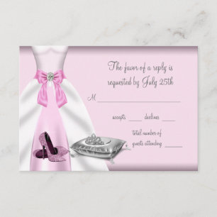 Pink Ball Gown High Heel Shoes Quinceanera RSVP Card
