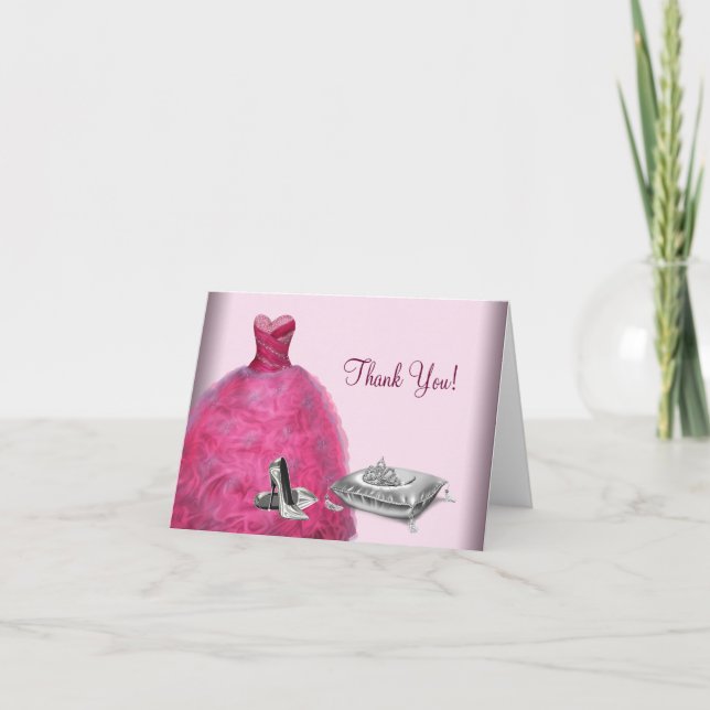 Pink Ball Gown High Heels Tiara Merci Cartes (Devant)