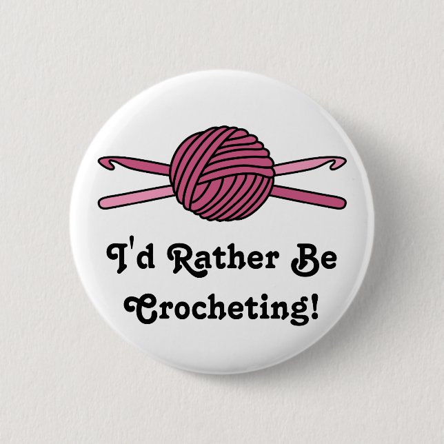 Pink Ball of Yarn & Crochet Hooks 2 Inch Round Button (Front)