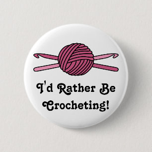 Pink Ball of Yarn & Crochet Hooks 2 Inch Round Button
