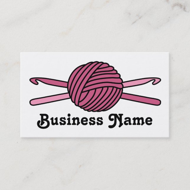 Pink Ball of Yarn & Crochet Hooks Business Card (Front)