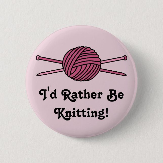 Pink Ball of Yarn & Knitting Needles 2 Inch Round Button (Front)