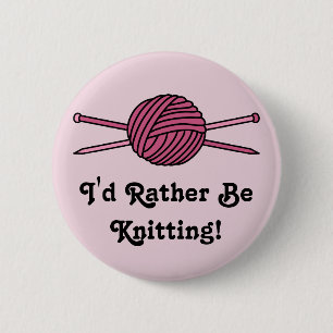 Pink Ball of Yarn & Knitting Needles 2 Inch Round Button