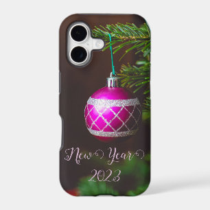 Pink ball on Christmas monogram tote bag