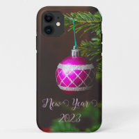 Pink ball on Christmas monogram tote bag
