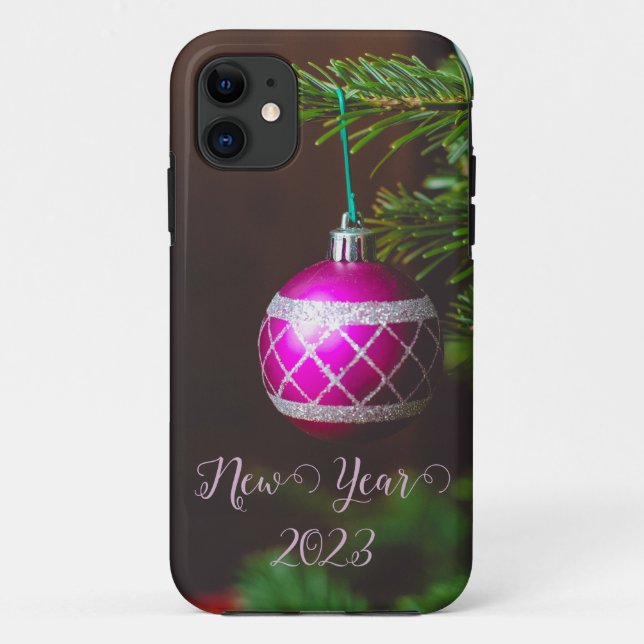  Pink ball on Christmas monogram tote bag Case-Mate iPhone Case (Back)