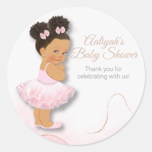 Pink ballerina baby shower cupcake topper classic  round sticker